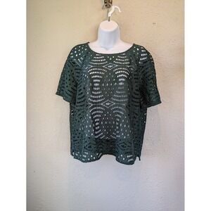 Ann Taylor Crochet‎ Lace Top Boho Chic Layering Elegant Dark Green L Geometric